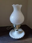 Vintage Milk Glass Hobnail Table Lamp with Chimney - Tested & Working - EUC!