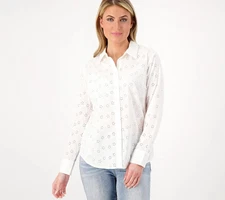 Candace Cameron Bure Regular Button-Front Eyelet Shirt-NewDayWhite-XS A593140