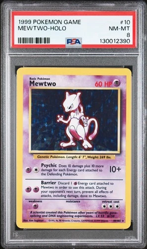 PSA 8 - Pokemon Card - Base 10/102 - MEWTWO (holo-foil) - NM-MT