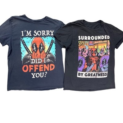 Lot of 2 Marvel Deadpool Graphic T-Shirts Men's Small Distressed Black Funny Tee