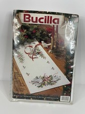 Bucilla Doves Holly Table Runner Stamped Embroidery Christmas 82982 Unfinished