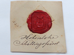 1800'S WAX SEAL THE PRINCELY HOUSE OF HOHENLOHE-SCHILLINGSFURST GERMAN NOBILITY