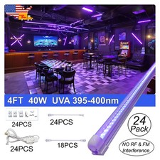 24 Pack 4FT Black Light Bar UV Light Strip Fixture 40W Linkable UltraVoilet Lamp