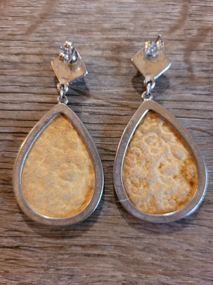 Pendientes colgantes de cuero imitación turquesa estilo occidental postes con forma de lágrima Foto 2 de 4