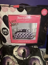 Juicy Couture Plush 4pc Hearts,Crowns,JC logos Queen Comforter Set Soft & Cozy