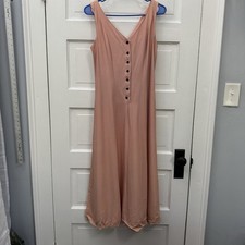 Vintage Womens 4 Dusty Rose Maxi Dress V Neck Button Front USA Made
