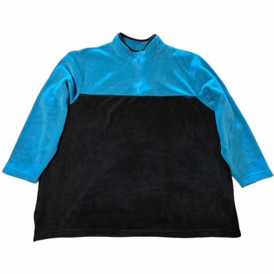 JMS Fleece Mock Neck 1/4 Zip Lightweight Plus Size 18/20 Blue Black Block Color