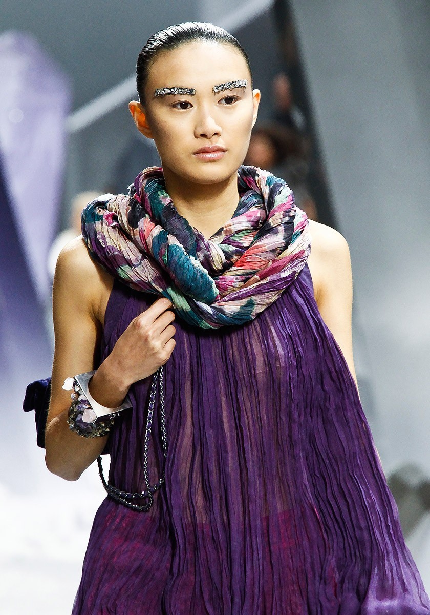 CHANEL Silk Long Rectangle Scarf Abstract Multicolor Fall 2012