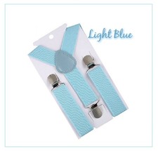 Light Blue Clip on "Y" Back Elastic Suspenders, Boys Girls Kids Child
