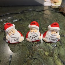 VTG Set of 3 Porcelain Santa Claus HO HO HO Bell Ornaments MCM Christmas 