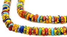 Kumasi Medley Fused Rondelle Recycled Glass Beads 8mm Ghana African Multicolor