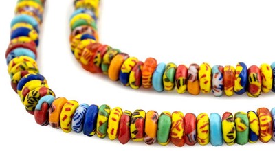 Kumasi Medley Fused Rondelle Recycled Glass Beads 8mm Ghana African Multicolor