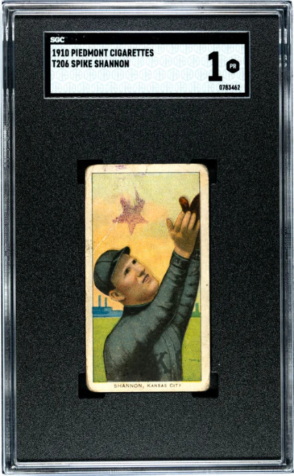 1909 T206 SPIKE SHANNON PIEDMONT 350 BACK STAMP STAR SGC 1 KANSAS CITY BLUES