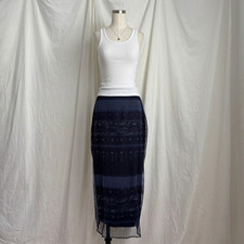 Vintage 90s Y2K Blue Mesh Floral Maxi Skirt Size Large Grunge Fairy Boho Hippie
