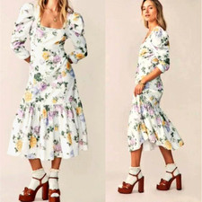 LoveShackFancy 6 Ellington Puff Sleeve Corduroy Midi Dress $345 Square Neck