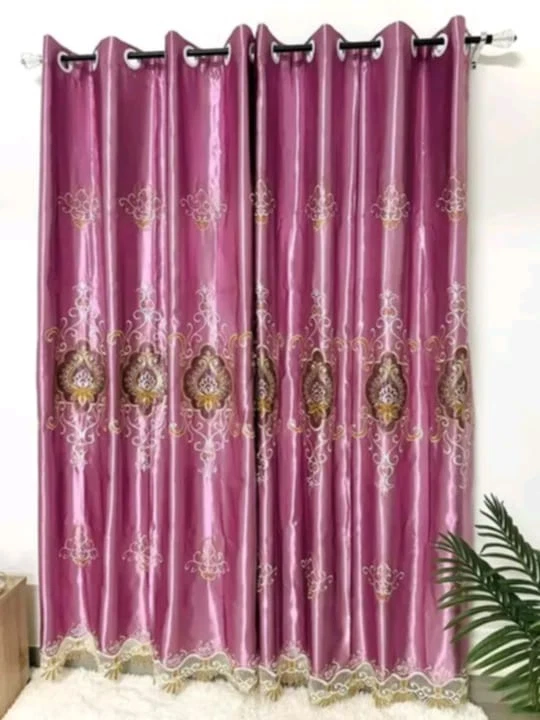 Rideaux Satin Brodé Bleu - Photo 3/4