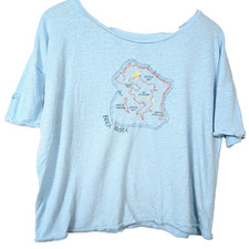 We The Free  Bora Bora Embroidered Map T Shirt Blue Womens Size Small