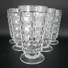 6 Vintage Indiana Glass Colony Whitehall Cubist Clear Footed Iced Tea Glasses 6"