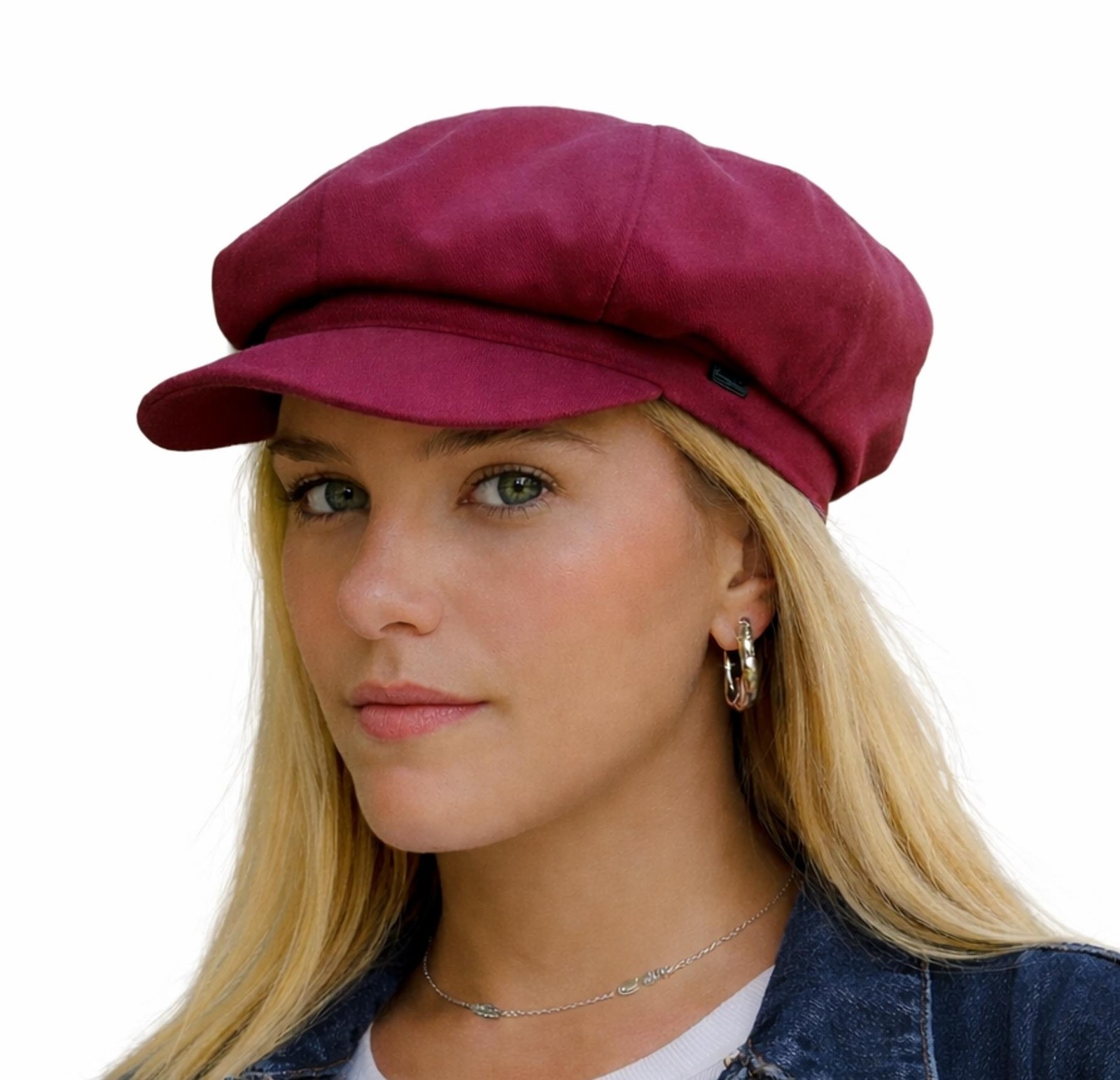 Womens Baker Boy Hat Denim Red Wine Newsboy Cap Ladies Classic Vintage Style