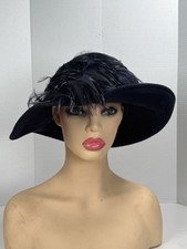 Vintage Blue Black Feather Hat Marche  Exclusive Doeskin Wool Felt