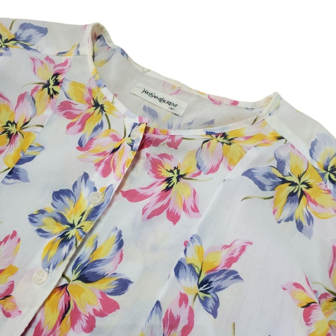 Camicia Yves Saint Laurent cotone fantasia floreale maniche 3 4 taglia M multicolore