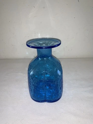 Beautiful Blenko Sapphire Blue Crackle Glass Bottle