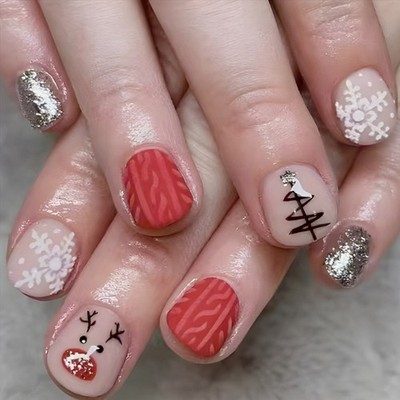 24x Christmas Artificial Nail Snowflakes False Nail Snowmen Press On Nail