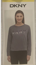 DKNY WOMEN'S Sequin Crew Neck Sweatshirt Top Logo GRAY MEDIUM NWT