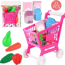 21pcs Kids Shopping Cart Trolley Play Set Lovely Reliable Toy Shopping Cart