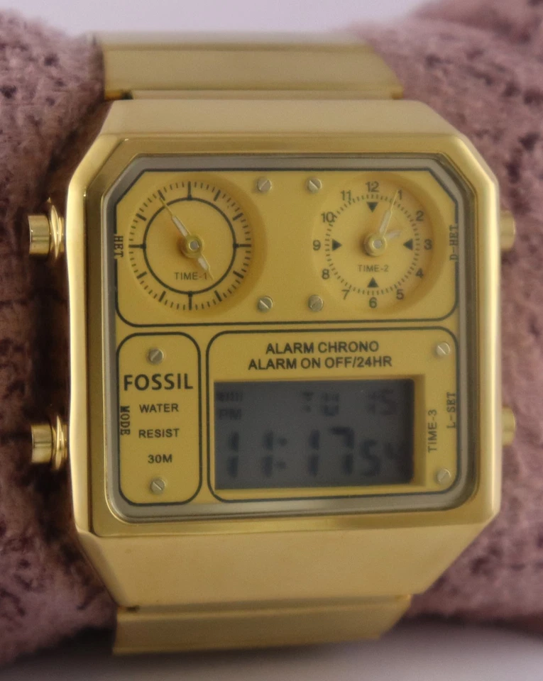 Reloj pulsera de lujo fósil para hombre analógico/digital esfera amarilla cuarzo estuche GP funcionando Foto 3 de 4