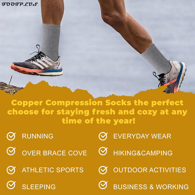 Hiking Copper Compression Socks,Unisex Cushioned Sole Arch Support Athletic C...