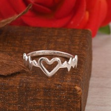 Sterling Silver Heartbeat Ring Womens Engagement Gift Jewelry Gift For Her