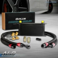 New Universal 19 Row AN10 Engine Oil Cooler + Thermostat Adaptor Kit + Oil Lines