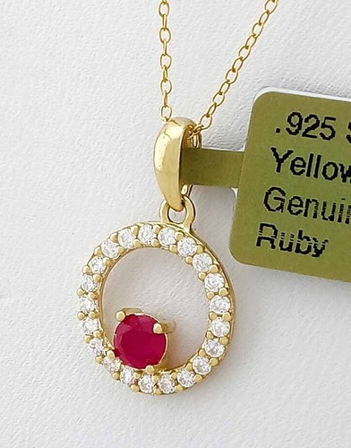 GENUINE RUBY & WHITE SAPPHIRE NECKLACE .925 SILVER (YELLOW TONE) - NWT - Picture 3 of 4