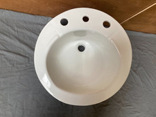 Vtg Ceramic White 18" Round Drop In Sink NOS Kohler Old Bath Lavatory 103-26E