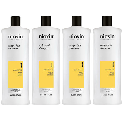 NIOXIN System 1  Cleanser Shampoo 33.8oz / 1 liter (Pack of 4)