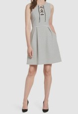 $320 Adrianna Papell Women's White Striped Sleeveless Fit & Flare Dress Size 10