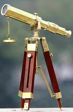 Nautical Vintage Tabletop Brass Telescope With Wooden Tripod Stand Portable Gift