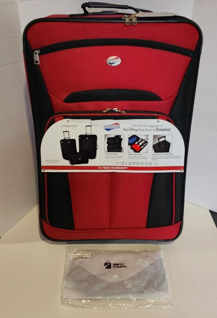 American Tourister FieldBrook 3PC Luggage Set Red &amp; Black Soft w/Money Belt | eBay