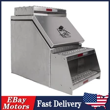  24.5"x28.4"x18"Aluminum Side Mount Semi Truck Tool Box w/ Saddle Step Open Wide