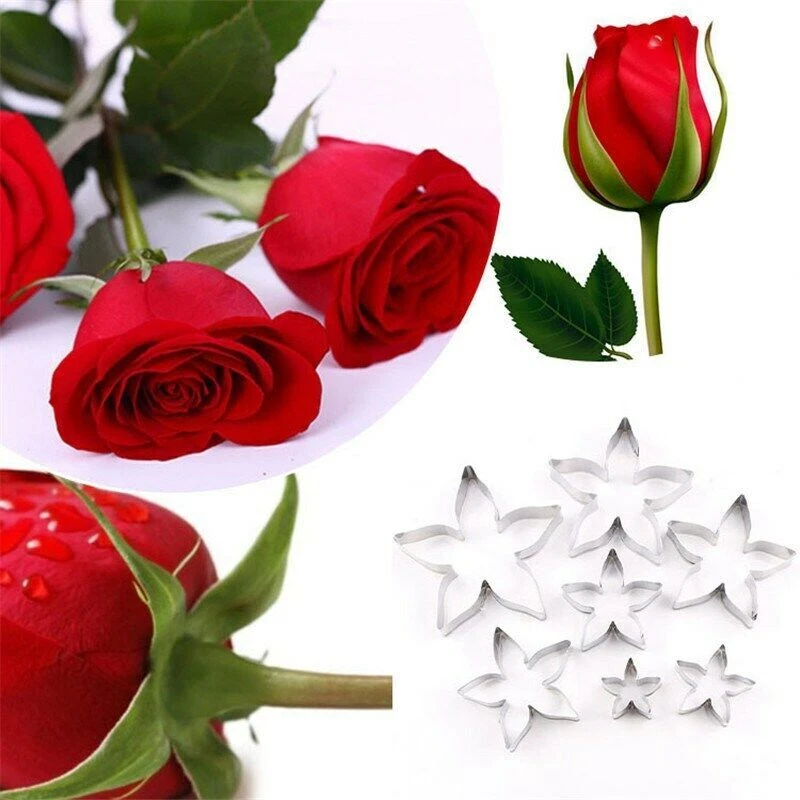 Mold Calyx Cutting Cutters Pastry Baking 7Pcs Cake Cookie Rose Flower Stainless - Image 3 of 4
