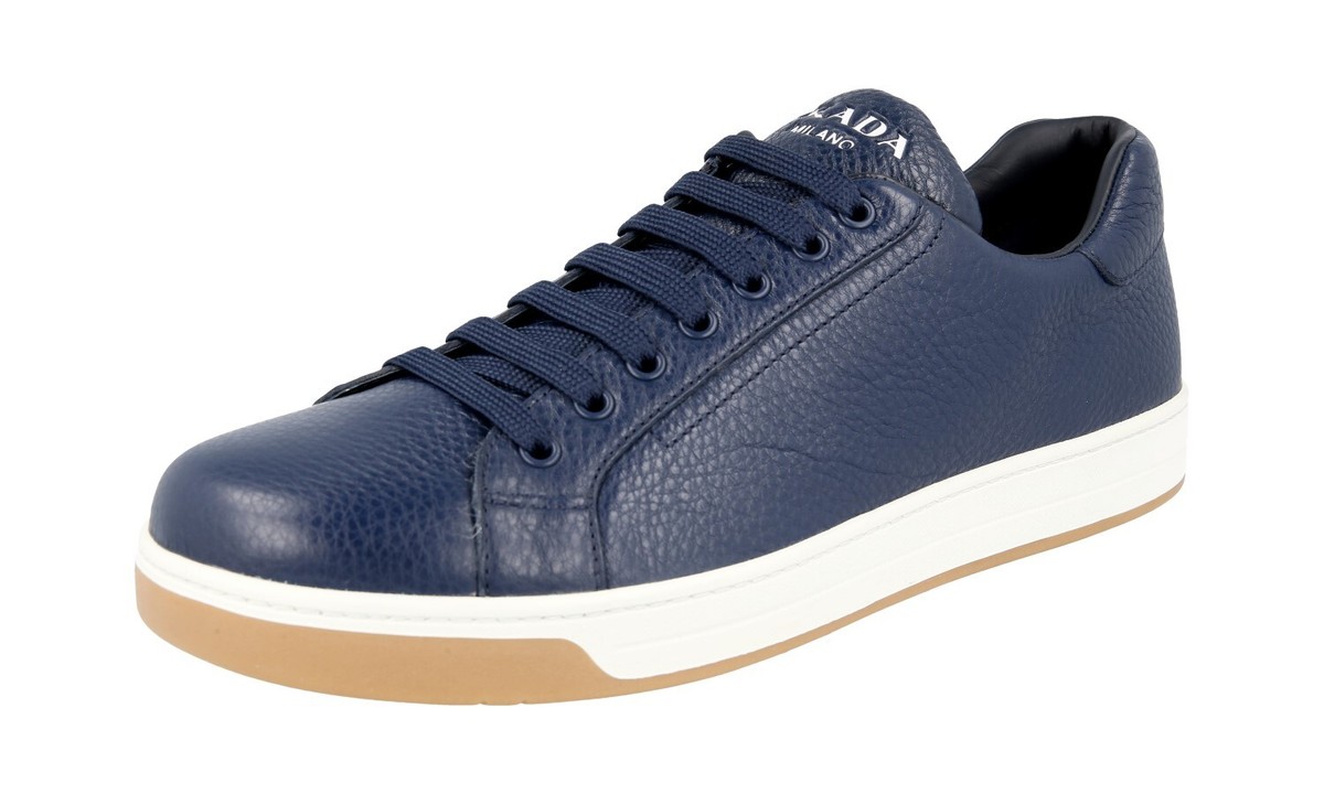 【関税&送料込】Prada Navy Blue Canvas Sneakers PRADA DOWNTOWN SNEAKERS SHOES 4E3507 NAVY BLUE WHITE NEW US