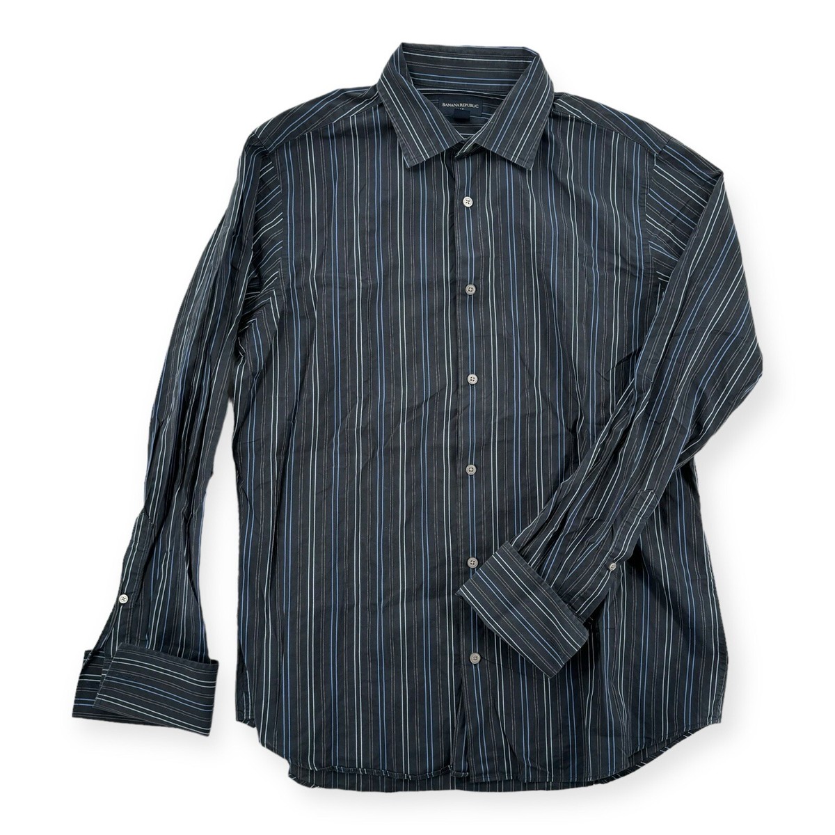 Banana Republic Dress Shirt Mens Large Black Stripe French