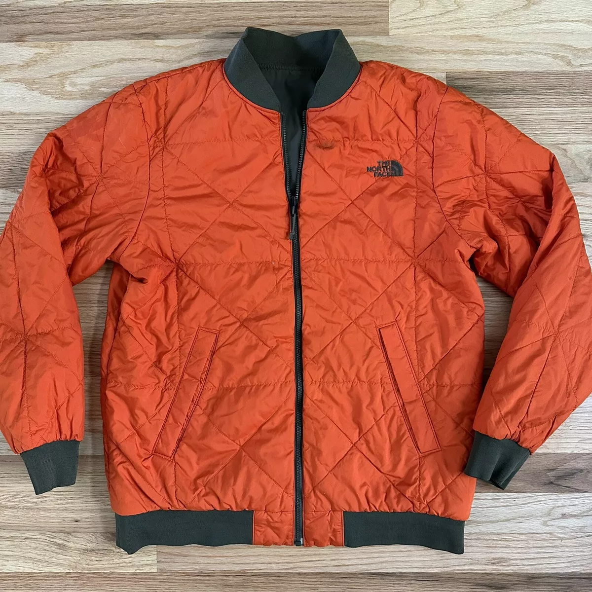 Men's The North Face Reversible Insulated Quilted Bomber Hunting Orange Jacket L