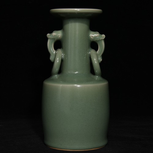 8.7" China old Song dynasty Porcelain longquan kiln cyan glaze double ear vase - Picture 6 of 9