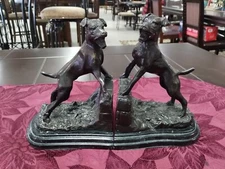Signed Edouardo Drouot Vintage Bronze And Marble Sculptures Bookends Dogs C.1890