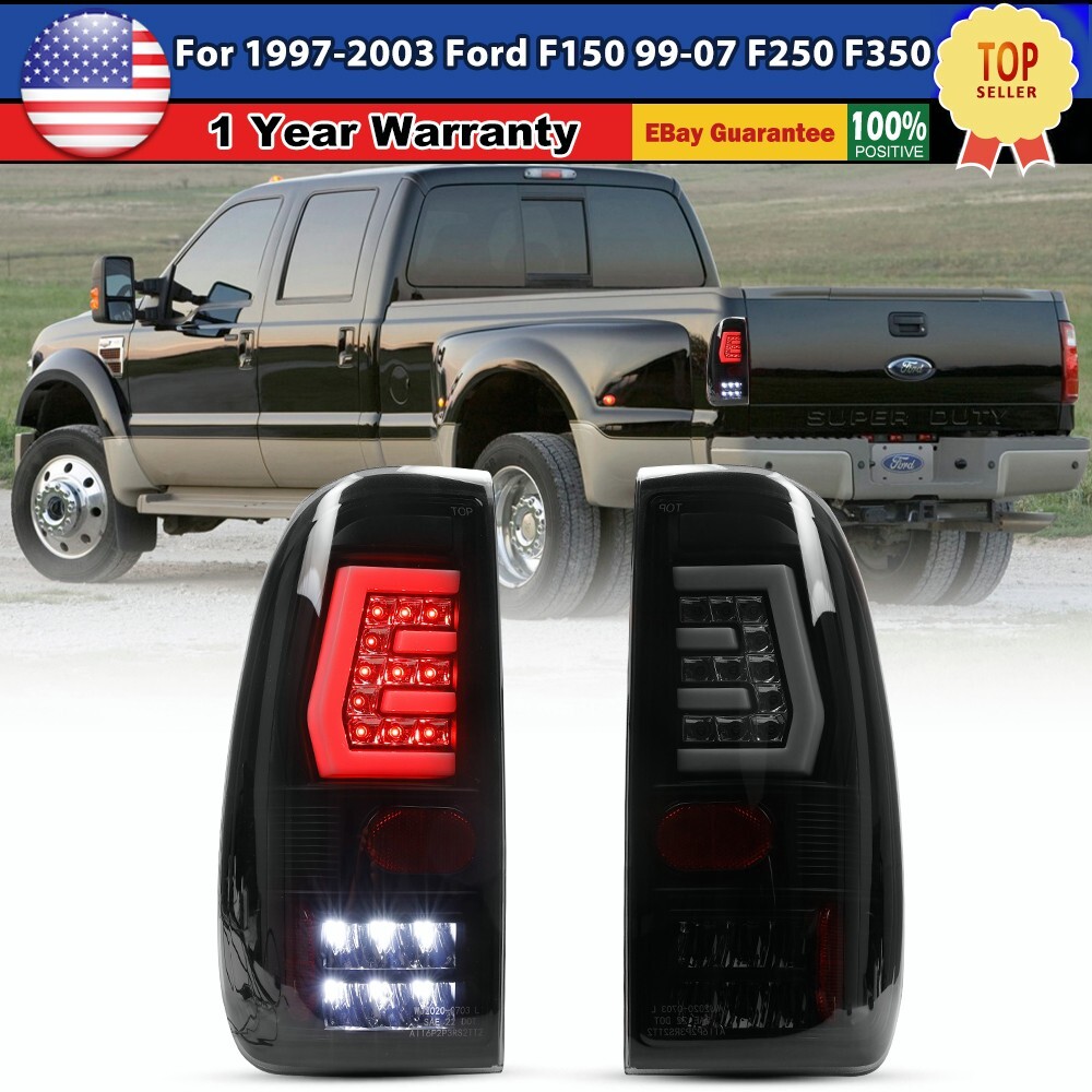 97-03 Ford F150 99-07 F250 F350 LED Smoke Tail Lights Brake Lamps Pair