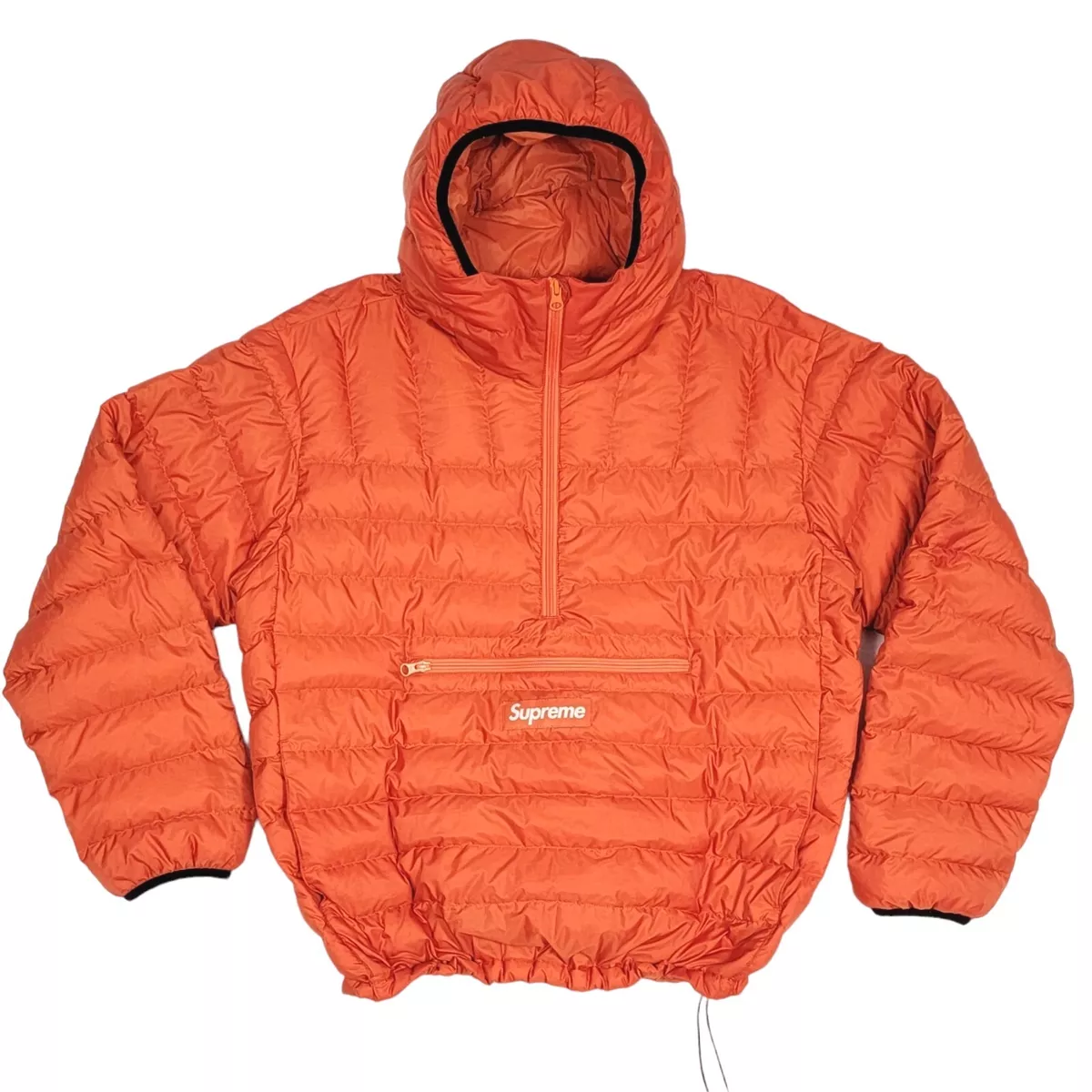 Supreme Micro Down Half Zip Pullover Hooded Jacket Orange Medium Pertex  Quantum