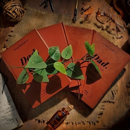 "Dad I want to hear your Story" Brown Faux Leather Diary w/ Matte & Ribbon - Picture 7 of 9