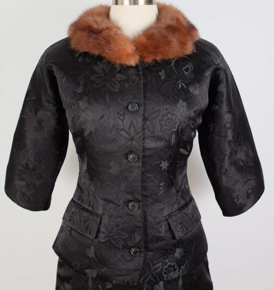 Y2K Dolce&Gabbana 裙子西装夹克 40 US 4 90 年代锦缎貂皮毛领 — 第 4/4 张图片